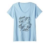 Women's Horses First The Rest Later Jumping Rider Horse Lover V-Neck T-Shirt
