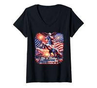 Women's Horses Patriotic Pony United State Flag Wild in Flight Eagle V-Neck T-Shirt