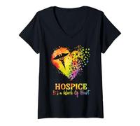 Women's Hospice Nurse Butterfly Valentines Work Heart Nursing Gift V-Neck T-Shirt