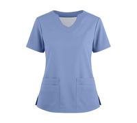 Women's Hospital Scrub Top Scrubs Women Black Beauty Tunic Solid Color/Print V Neck Short Sleeve with Pockets Carers Uniform (Sky Blue, 3XL)