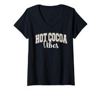 Womens Hot Cocoa Vibes Chocolate Lover Varsity Letters V-Neck T-Shirt