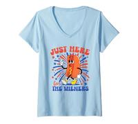 Womens Hot Dog I'm Just Here for the Wieners 4th of July Funny USA V-Neck T-Shirt
