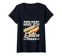 Womens Hot Dog Lover How Many Have You Eaten Today V-Neck T-Shirt