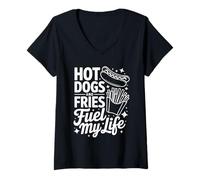 Womens Hot Dogs and Fries Fuel My Life Retro V-Neck T-Shirt