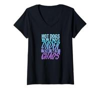 Womens Hot Dogs Bring Order to My Chaos Funny Food Truck Staff V-Neck T-Shirt