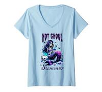 Womens Hot Ghoul Summer , Spooky Halloween Haunt Girl Beach V-Neck T-Shirt