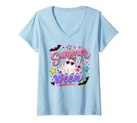 Women's Hot Ghouls Spooky Summerween Beach Vacation Halloween Party V-Neck T-Shirt
