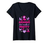 Womens Hot Girl Anxiety Glam Therapy Humor Overthinking Aesthetic V-Neck T-Shirt
