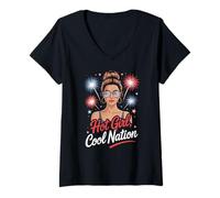 Womens Hot Girl Cool Nation Independence Style V-Neck T-Shirt