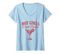 Womens Hot Girls Drink Tequila Funny Cinco De Mayo V-Neck T-Shirt