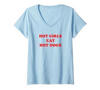 Womens Hot Girls Eat Hot Dogs Hotdog Lovers BBQ Girls Trip July 4TH V-Neck T-Shirt