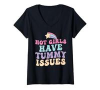 Womens Hot Girls Have Tummy Issues Funny Digestive Stomach Problems V-Neck T-Shirt