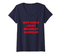 Womens Hot Girls Light Shabbat Candles Good Shabbos Challah Shalom V-Neck T-Shirt