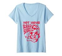 Womens Hot Moms Read Book Funny Groovy Bookworm Novel Reading V-Neck T-Shirt