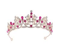 Women's Hot Pink Purple Crystal Wedding Diadem Princess Birthday Tiara Headbands For Women Crown Bride Hair Accessories hot pnnrk