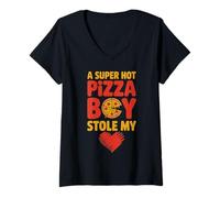 Womens Hot Pizza Boy Funny Pizza Delivery Guy Baking Food Pizza V-Neck T-Shirt