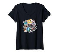 Womens Hot Wheels Monster Trucks - Sticker Style Mash Up V-Neck T-Shirt