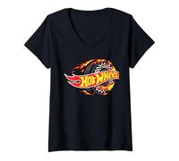 Womens Hot Wheels Racing Flaming Tire V-Neck T-Shirt