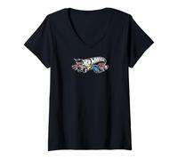 Womens Hot Wheels - Retro Hot Rods V-Neck T-Shirt