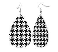 Womens Houndstooth Black Print Leather Earrings Teardrop Dangle Earrings Jewelry Outfits Accessories