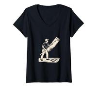 Women's House Painter Roller Stroke Linocut Trade Art V-Neck T-Shirt