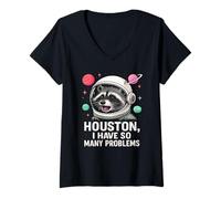 Womens Houston I Have So Many Problems Cute Space Raccoon Astronaut V-Neck T-Shirt