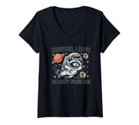 Womens Houston I Have So Many Problems Funny Raccoon Astronaut V-Neck T-Shirt