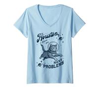 Womens Houston I Have So Many Problems Funny Space Cat V-Neck T-Shirt