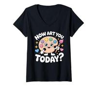 Womens How Art You Today? Painter’s Palette & Paintbrush Funny V-Neck T-Shirt