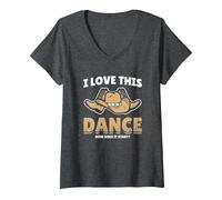 Women's How Does This Dance Start Line Dancer Country Cowboy V-Neck T-Shirt, Dark Heather Grey, Medium