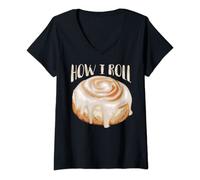 Womens How I Roll | Cool Cinnamon Buns Enthusiasts Gift V-Neck T-Shirt