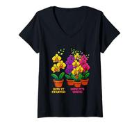 Womens How It Started How Ist Going Orchid V-Neck T-Shirt