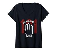 Womens How Many Fingers Dystopia Freedom 1984 V-Neck T-Shirt