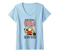 Women's How Many Grams of Protein, Funny Sayings Cat, Gym V-Neck T-Shirt