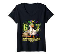 Women's How Many Night A Week Should You Be Reading 67 Teacher Goose V-Neck T-Shirt