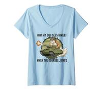 Womens How My Dog Sees Himself When The Doorbell Rings Bulldog Joke V-Neck T-Shirt