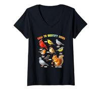 Womens How To Identify Birds Squirrel Birdwatcher Birder Zookeeper V-Neck T-Shirt