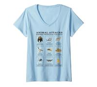Womens How to Survive Animal Attacks - Funny Cartoon Safety Guide V-Neck T-Shirt