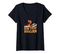 Women's How Today Began Cat Woke Me Early V-Neck T-Shirt
