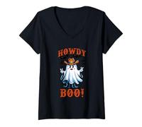 Womens Howdy Boo Cowboy Ghost Halloween Spirit V-Neck T-Shirt