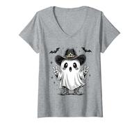 Womens Howdy Boo Ghost Halloween Country Western Cowboy Cowgirl V-Neck T-Shirt