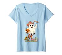 Womens Howdy Boo Vintage Cowboy Ghost Halloween Fun V-Neck T-Shirt