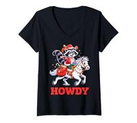 Womens Howdy Raccoon Cowboy Christmas Holiday Animal V-Neck T-Shirt