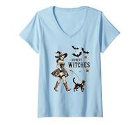 Women's Howdy Witches Cute Salem Massachusetts Witch Walking Cat V-Neck T-Shirt
