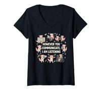 Women's However You Communication Im Listening AAC SLP Axolotl V-Neck T-Shirt