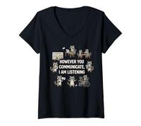 Women's However You Communication Im Listening AAC SLP Raccoon V-Neck T-Shirt