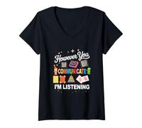 Women's However You Communication I'm Listening Speech Therapist SLP V-Neck T-Shirt