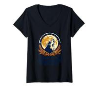Women's Howl At The Wheat Stalks Full Wolf Howling V-Neck T-Shirt