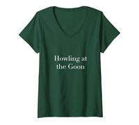 Women's Howling at The Goon V-Neck T-Shirt, Dark Green, Medium