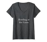 Women's Howling at The Goon V-Neck T-Shirt, Dark Heather Grey, Large